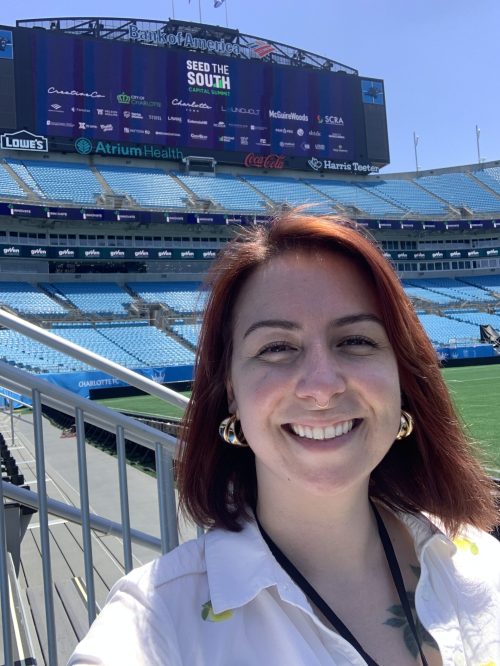 Alex Frantz touring Bank of America Stadium with Levy